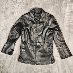 Terry Lewis Classic Luxuries Womens Black Genuine Leather Jacket L Zip Front